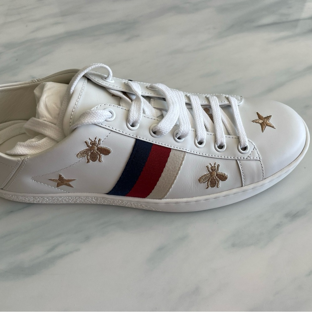 👟⭐️New Gucci Ace White Sneakers with Stars ⭐️ and Bees 🐝. Size 40 IT. - Picture 6 of 16